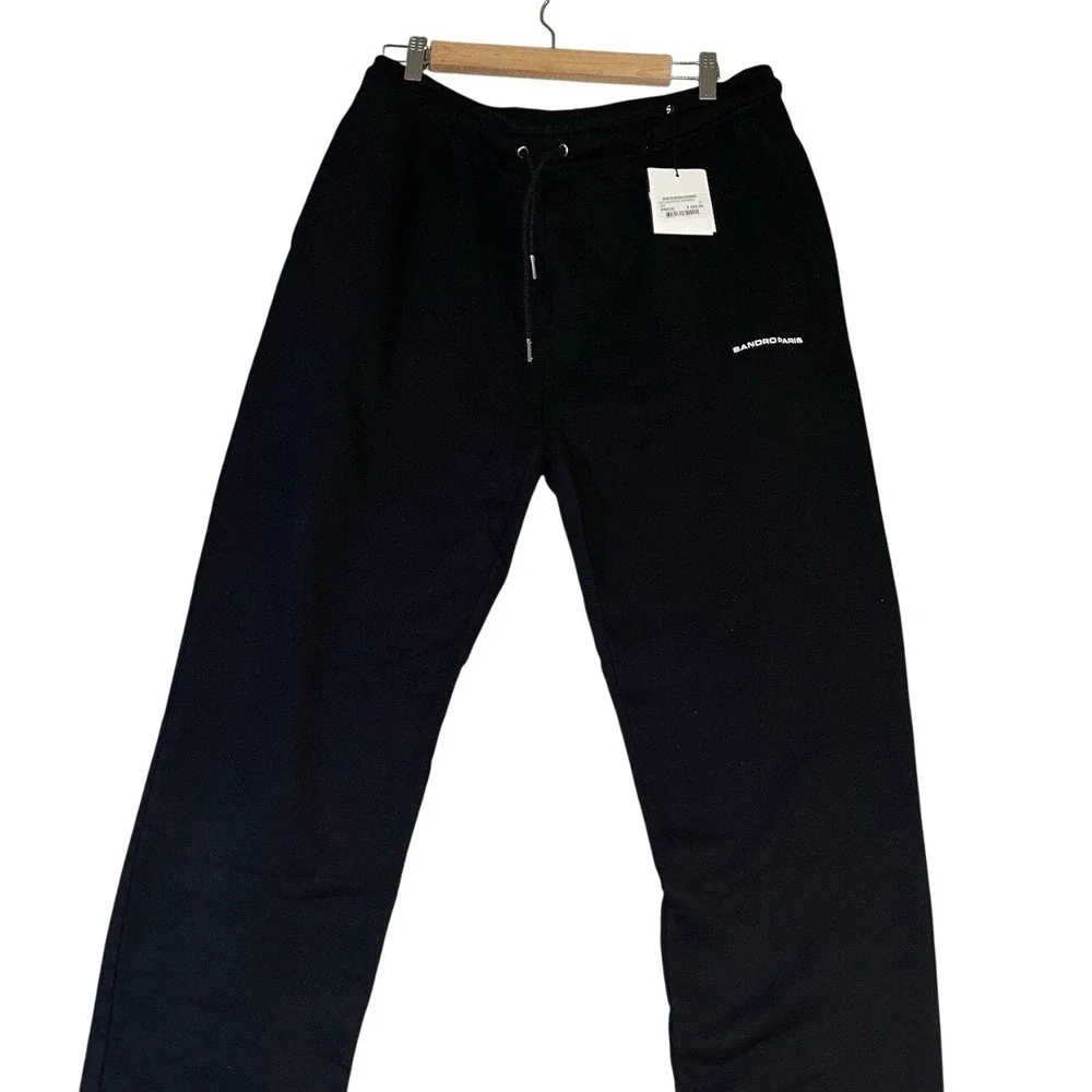 Sandro Paris Mens Black Fleece Jogger Size‎ S New Elastic Waist